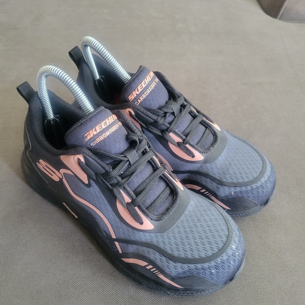 Skechers Carbix Composite Toe Gray/Aqua 7  Breathable Slip Resistant EUC